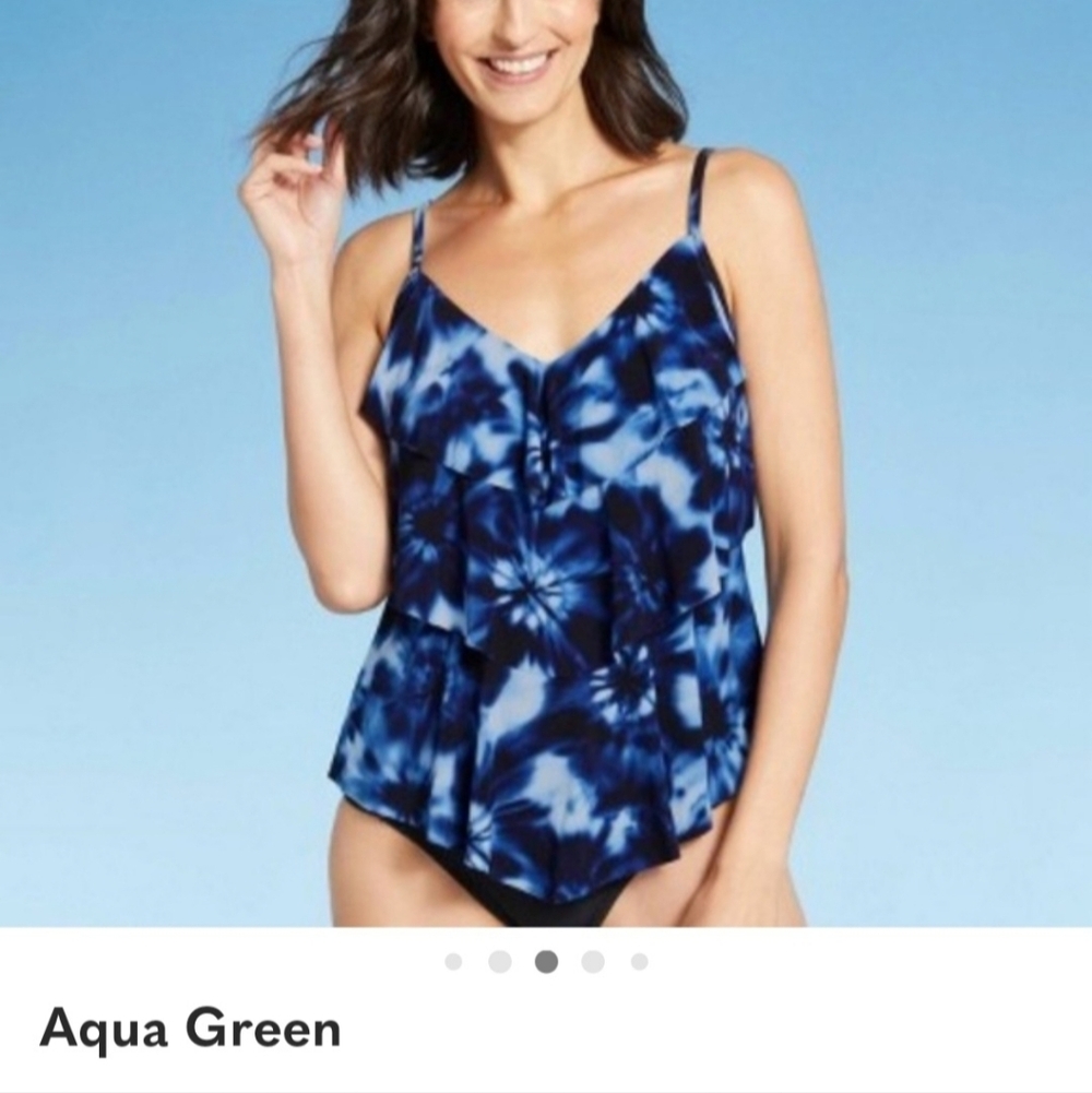 Aqua Green Blue Tie-Dye Ruffled Tankini Swim  Size LARGE